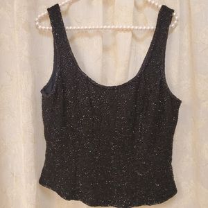 Cache Vintage Black Silk Beaded Tank